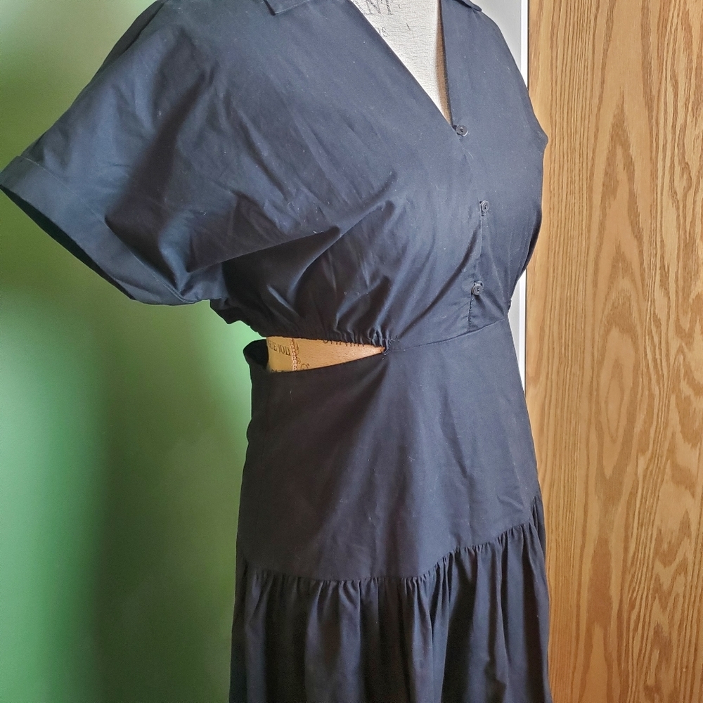 OAK  + FORT | Black Tiered Cut-Out 100% Cotton Midi Dress (Size M) - Picture 6 of 12